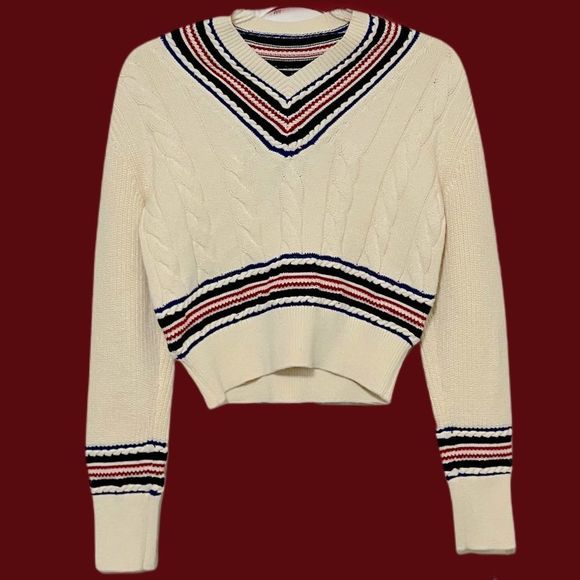 NWT $325 rag & bone | Dale Vee | Academia | V-Neck Cableknit Cropped Sweater - Picture 3 of 12